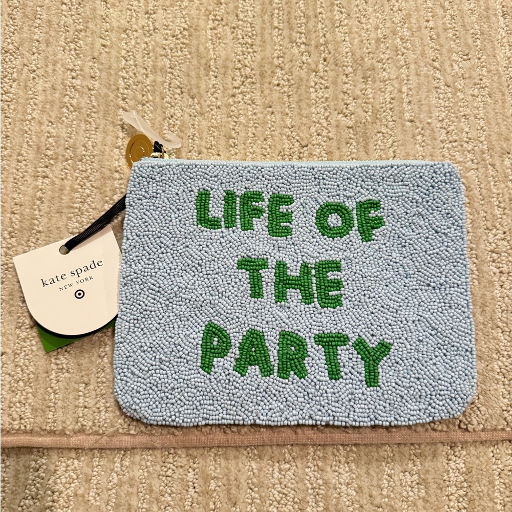 Kate Spade Light Blue and Green Beaded Pouch beaded